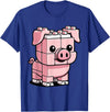 BlockPals DM Funny Pink Brick Pig Building Blocks Farm Animal Character T-Shirt - Royal Blue