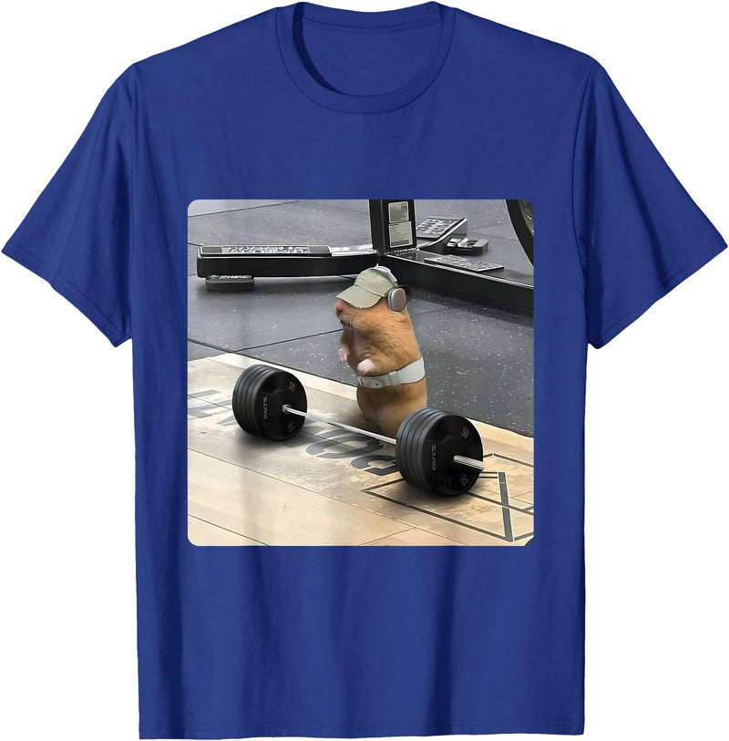 Hamster Deadlift Training Funny Cute Rat Weightlifting Meme T-Shirt - Royal Blue