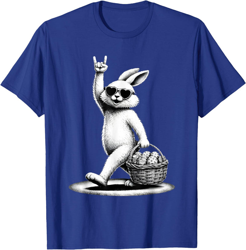 Funny Bunny Rabbit Rock on Men Women Kids Easter Day T-Shirt in Royal Blue