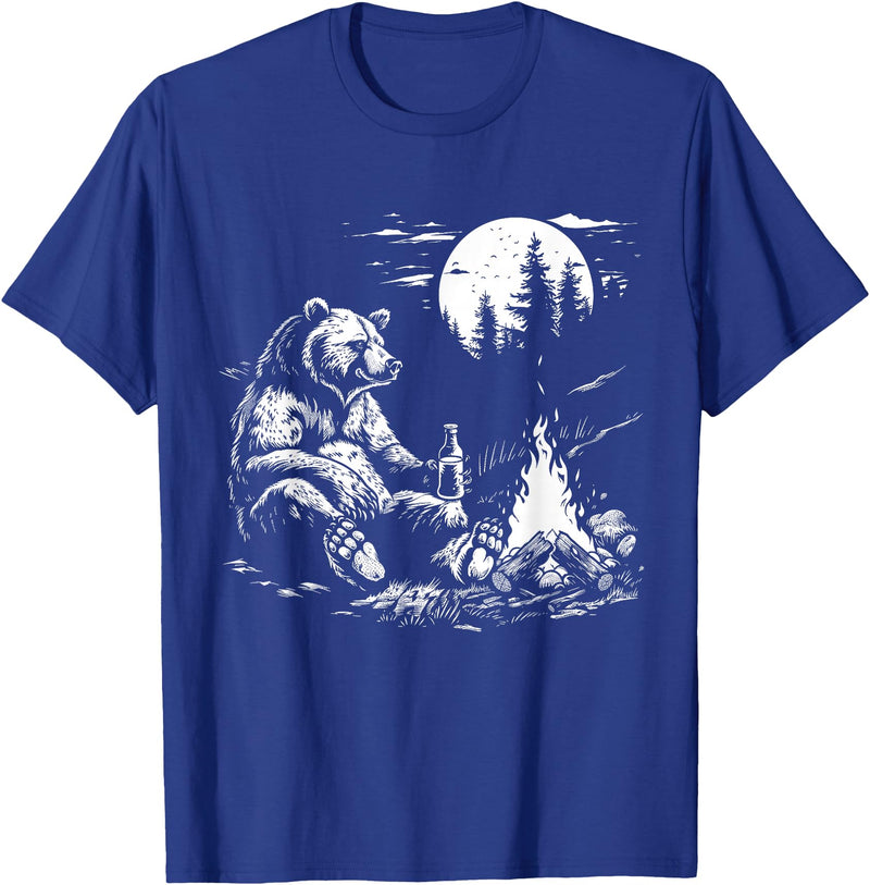 Camping Grizzly Bear Camping Bear Drinking Beer Hiking Nature Funny Grizzly Bear T-Shirt - Royal Blue