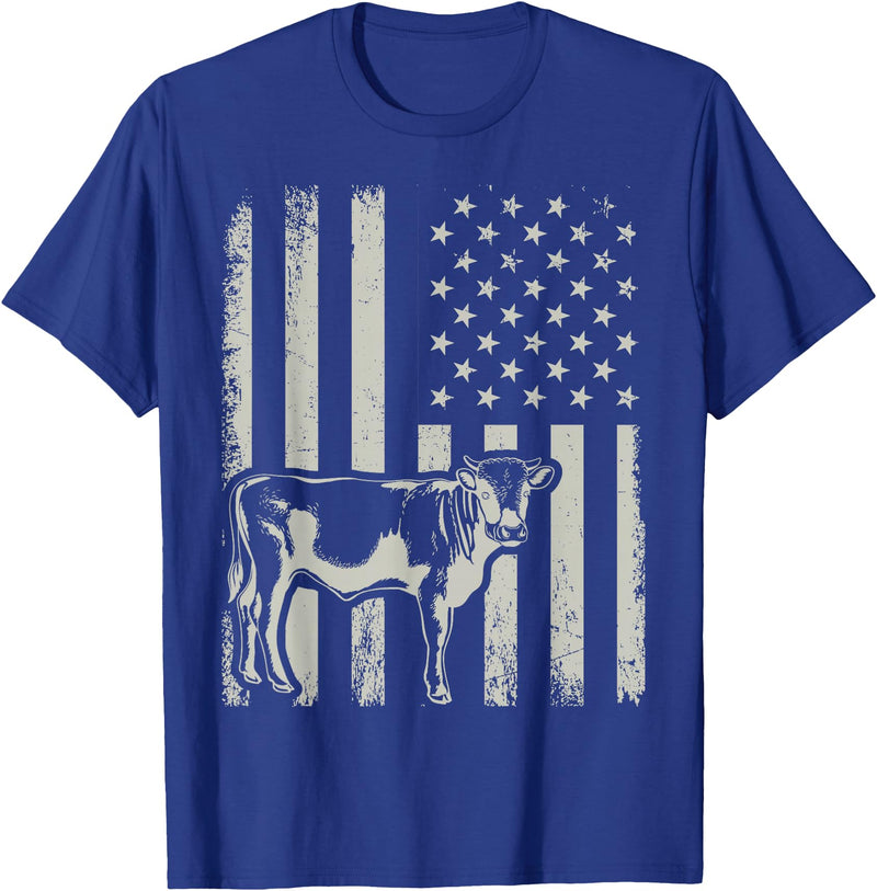 American Bull Riding Cowboy 4th of July USA Flag Proud Patriotic Cattle Bull Cow Farmer Lover American Flag T-Shirt - Royal