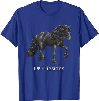 Horse Lover Art by CSForest I Love Friesians Black Friesian Draft Horse Lovers Gift T-Shirt - Royal Blue
