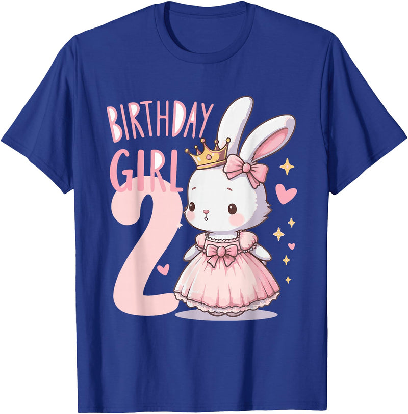 Rabbit Princess Children's Birthday 2 Years Girl Pink T-Shirt in Royal Blue
