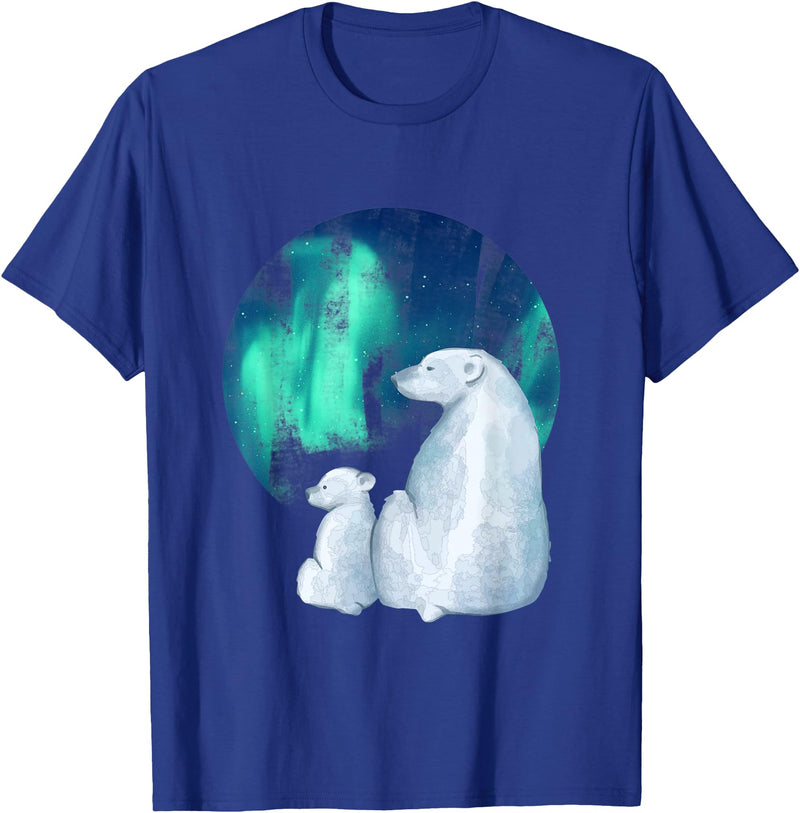 Northern Aurora Borealis Lights Designs Northern Aurora Borealis Lights Cute Polar Mother Bear Cub T-Shirt - Royal Blue
