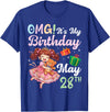 H1Shop Happy Birthday Born On May 28 OMG It's My Birthday Born On May 28th Girl with Present Bear T-Shirt - Royal Blue
