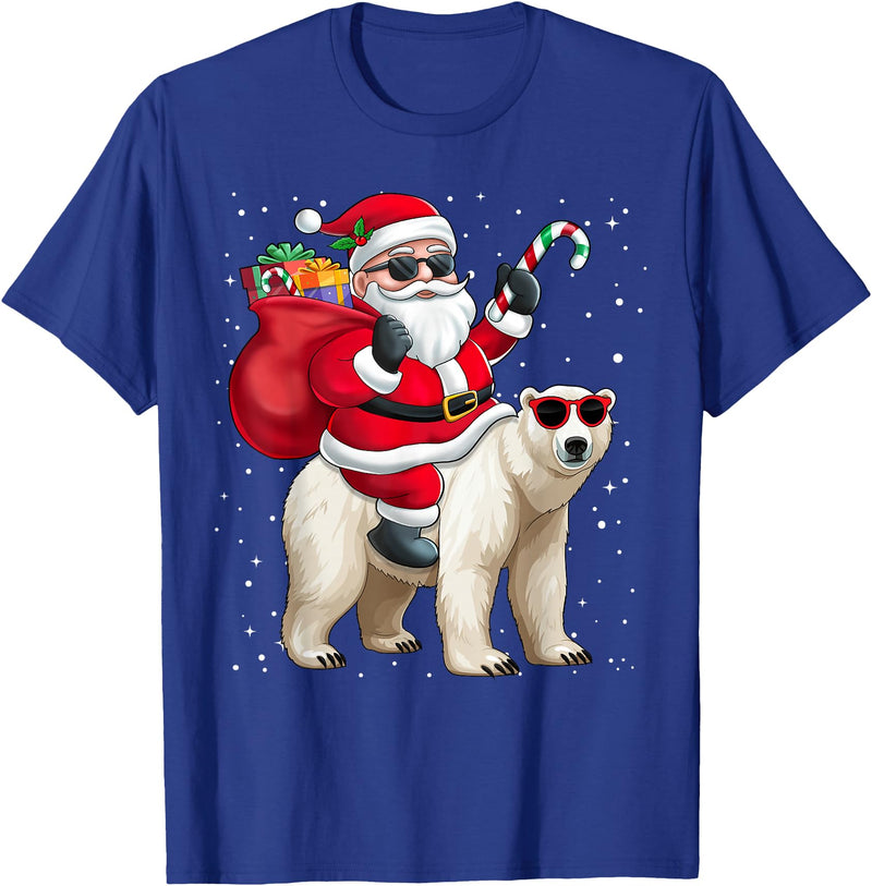 Santa Claus Riding A Polar Bear Xmas Funny Santa Claus Riding A Polar Bear Christmas Boy Girl Kids T-Shirt - Royal Blue