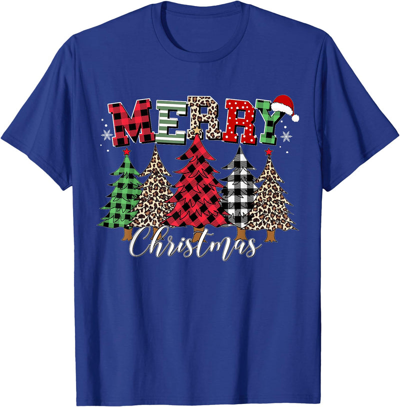 Merry Christmas Leopard Buffalo Red Plaid for Men Women T-Shirt - Royal Blue