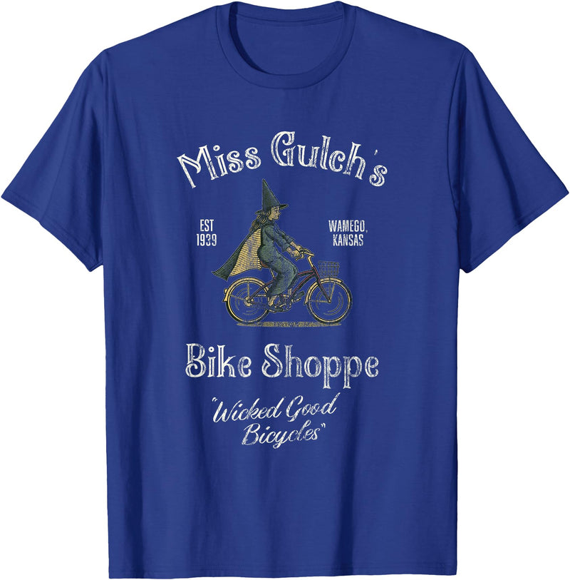 Pebble & Birch Collaborative Miss Gulch's Bike Shop, Distressed Funny Halloween T-Shirt - Royal Blue