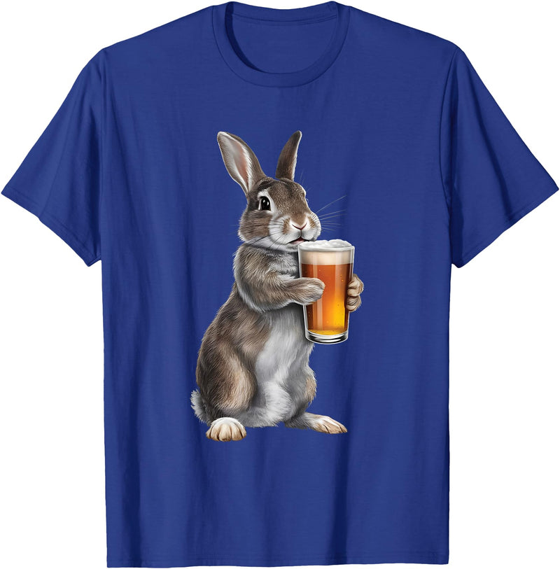 Cute Rabbit Beer Lover Bunny Graphic T-Shirt in Royal Blue