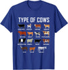 COW Designs By ShirtZilla Types of Cows Shirt Farmer Tee Shirt Costume Cow T-Shirt - Royal Blue