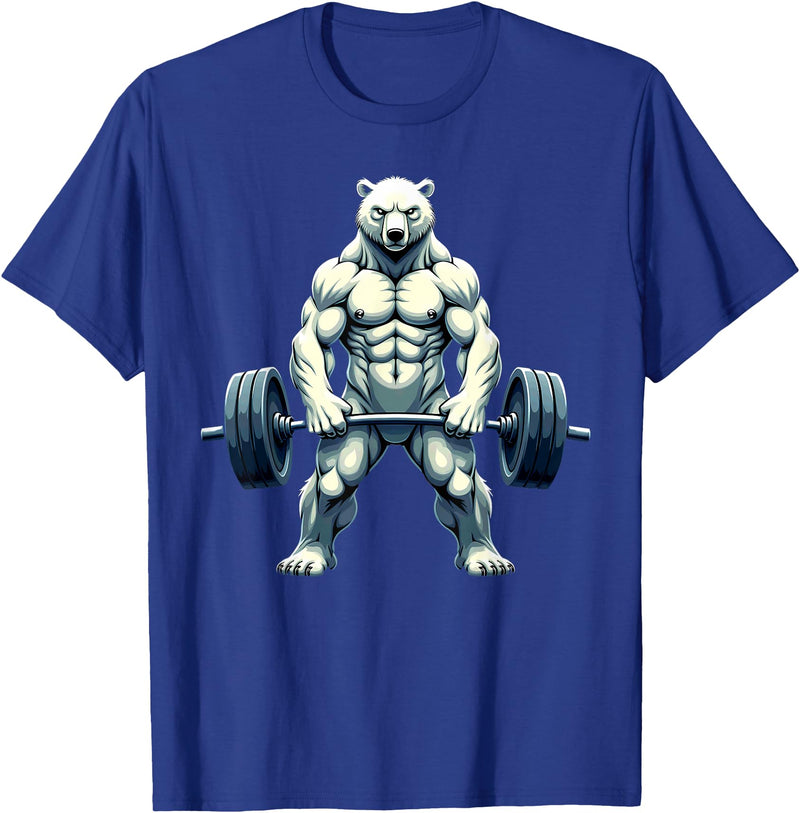 Fitness Polar Bear Gymer Bodybuilder Workout Gym Polar Bear Deadlift Weightlifting T-Shirt - Royal Blue