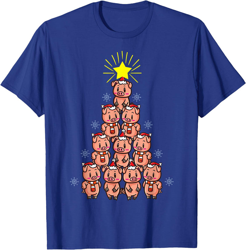 Piggy Go Cute Pig Christmas Tree Gift Shirt Farm Piggies T-Shirt - Royal Blue