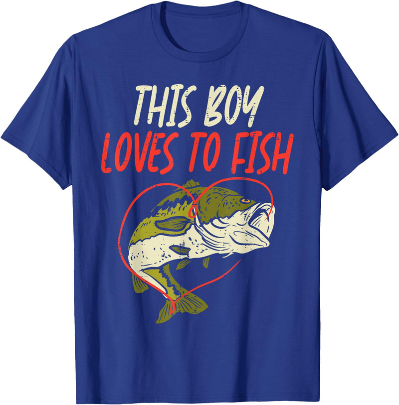 BoredKoalas Fish Fishing Shirts Fisherman Gifts This Boy Loves To Fish Bass Fishing Family Matching Men Gift T-Shirt - Royal Blue