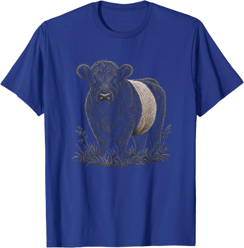 Animal Designs For Women & Men Belted Galloway Cow Graphic Artwork Design T-Shirt - Royal Blue
