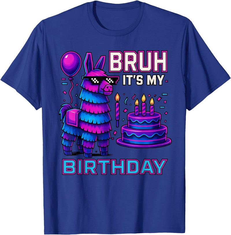 gaming gamer Birthday Llama Pinata Family Apparel Bruh It’s My Birthday Funny Llama Pinata Bday boy Kids Party T-Shirt - Royal Blue