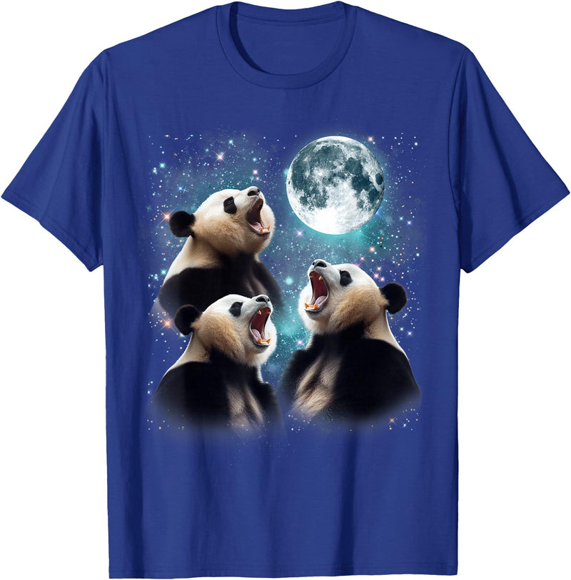 Funny Panda Bear Graphic Tees 3 Panda Moon Howling Panda Head Funny for Men, Women, Kid T-Shirt - Royal Blue