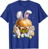 Burger Hamburger Easter Rabbit Eggs Bunny Ears T-Shirt in Royal Blue