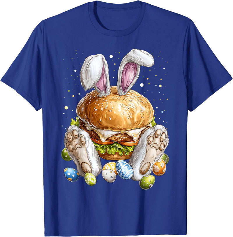 Burger Hamburger Easter Rabbit Eggs Bunny Ears T-Shirt in Royal Blue