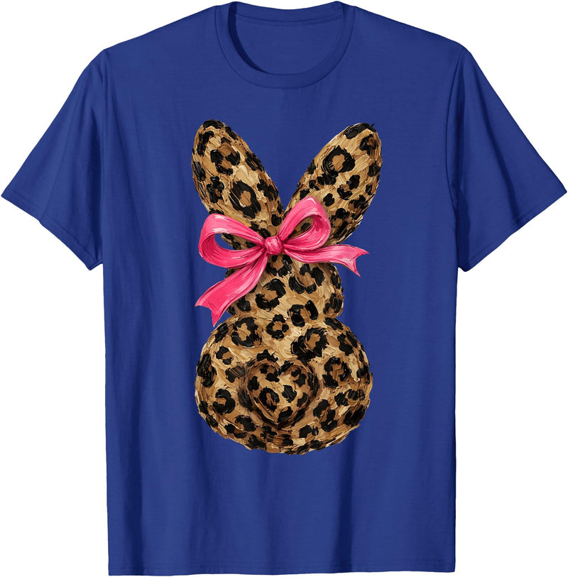 Funny Bunny Coquette Bow Rabbit Leopard Easter T-Shirt in Royal Blue