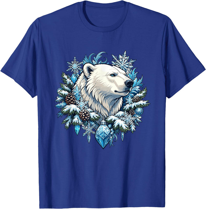 Arctic Polar Bear Winter Snowflake Pine Cone Christmas Polar Bear Snowflake Winter Wonderland T-Shirt - Royal Blue
