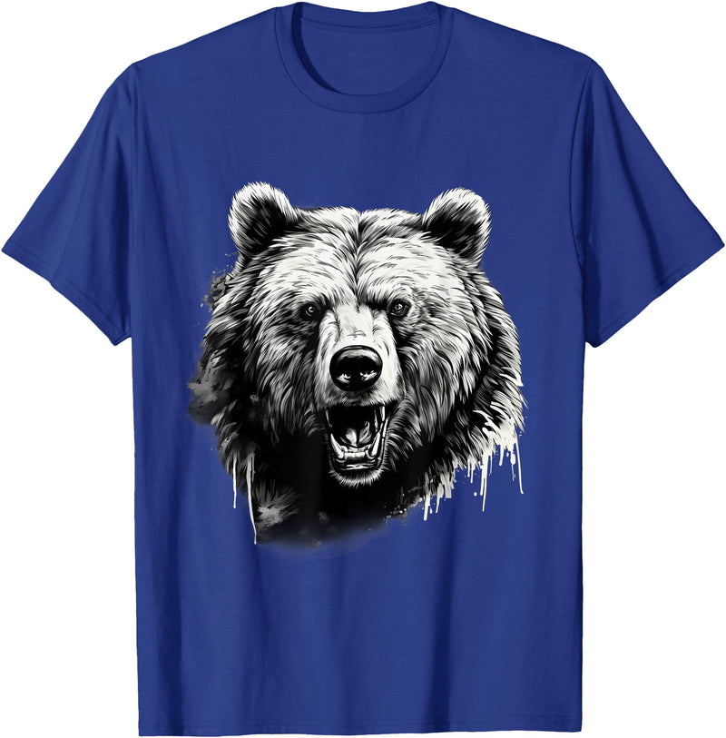 Forest Animal Art Bear Animal Art Portrait Wildlife Nature Artwork Drawing T-Shirt - Royal Blue