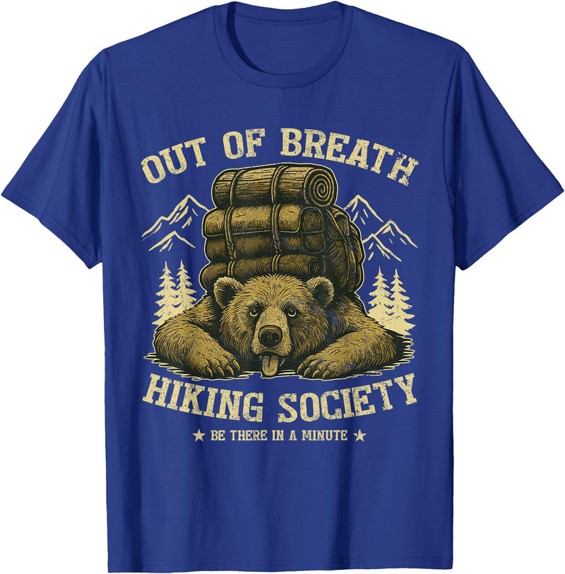 Bear Camp Trekkers Funny Hiking Bear Out of Breath Joke T-Shirt - Royal Blue