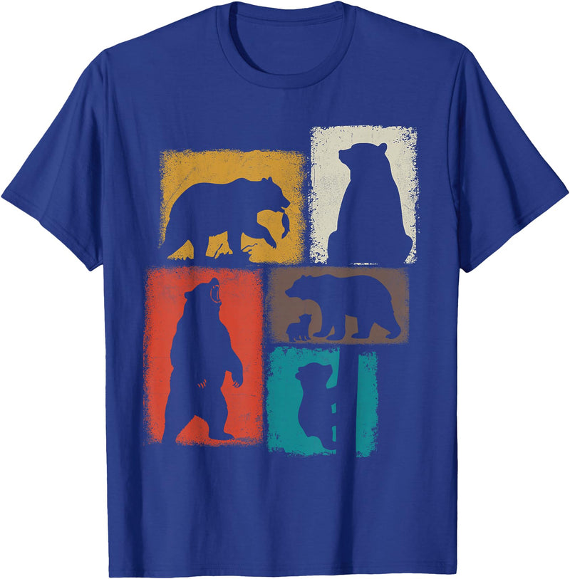 Bear Asymmetrical Collage Design Bear Vintage Collage Outdoorsman Wildlife Lover T-Shirt - Royal Blue