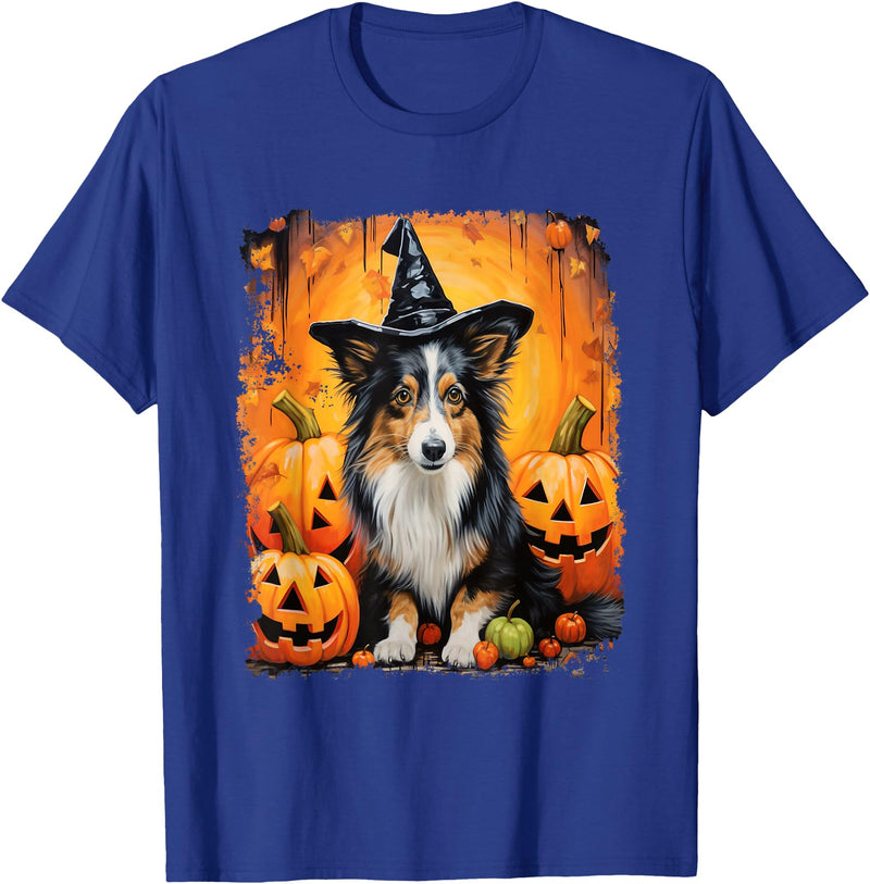 DoggoUnleashed Clothing Sheltie Shetland Sheepdog Halloween T-Shirt - Royal Blue