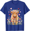 Floral Scottish Highland Cow Farm Animals Cute Highland Cow Women Girls Kid Scottish Cow Highland Cow T-Shirt - Royal Blue