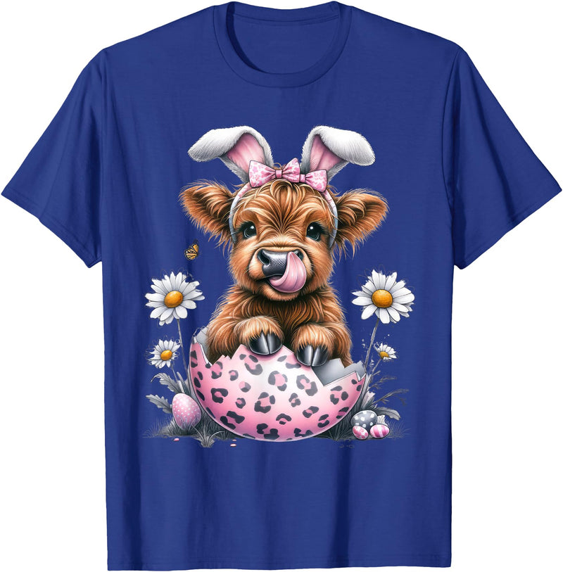 Funny Cow Easter Rabbit Cute Highland Cows Lover Easter Day T-Shirt - Royal Blue
