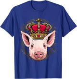 Wowsome! King Pig Wearing Crown - Queen Pig Animal T-Shirt - Royal Blue