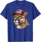 Mountain Lion Cougar Panther Catamount Designs Mountain Lion With USA Hat T-Shirt - Royal Blue