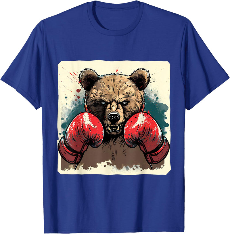 Funny Boxing Animals Boxer Bear With Boxing Gloves Kickboxing Funny Boxing T-Shirt - Royal Blue