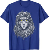 Wise Animal Cool Lion in Glasses Hipster Funny Nerd Humor T-Shirt - Royal Blue