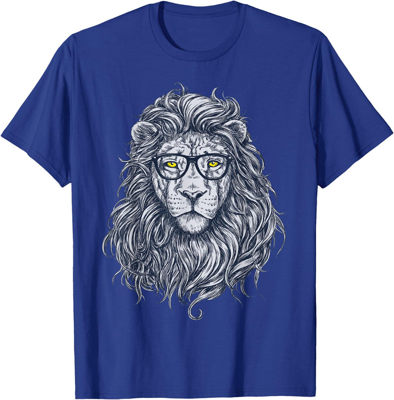 Wise Animal Cool Lion in Glasses Hipster Funny Nerd Humor T-Shirt - Royal Blue