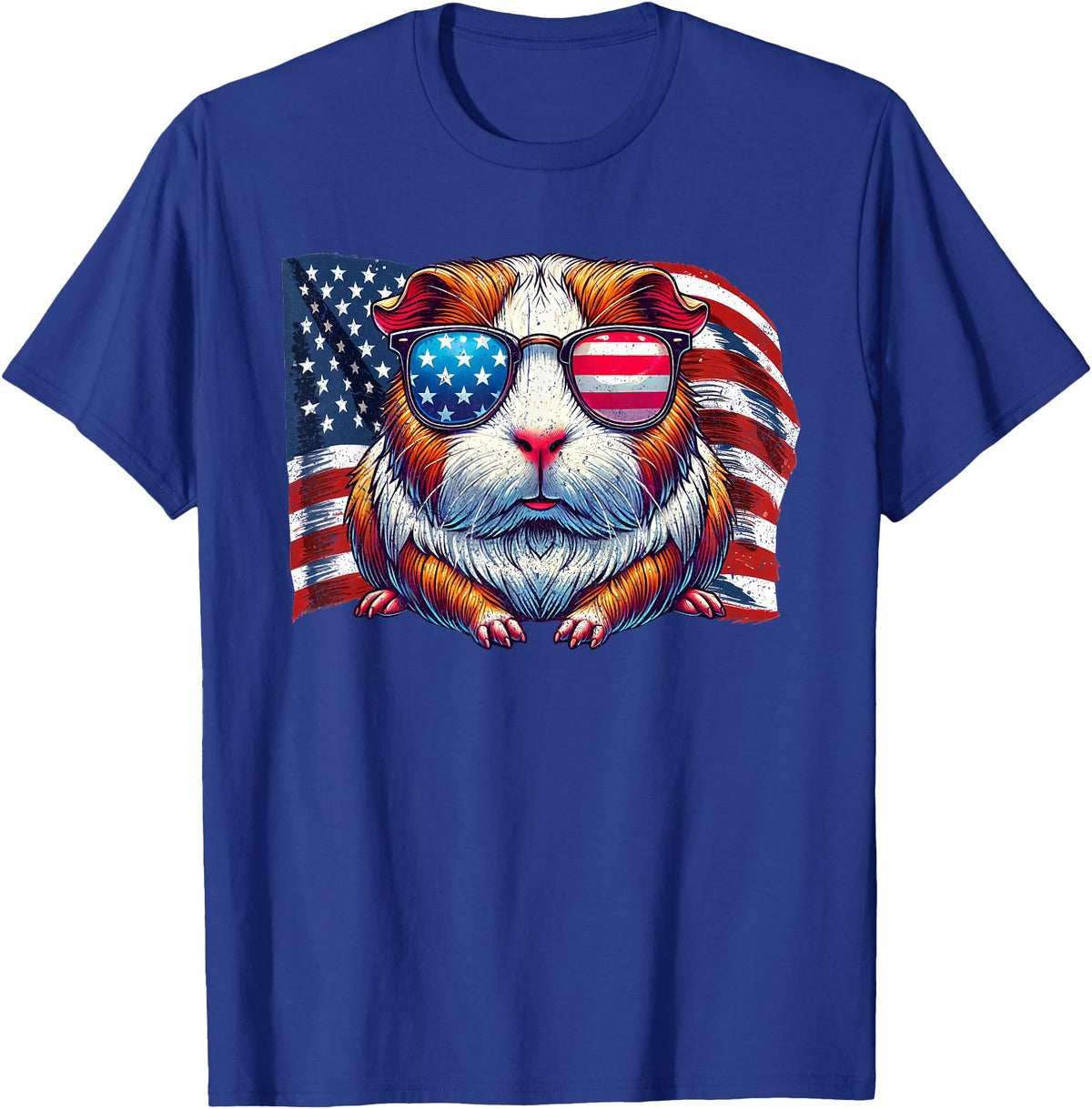 Guinea Pigs American Flag Patriotic Pets Lovers Vintage Guinea Pig Pets Owners Patriotic USA Flag Sunglasses T-Shirt - Royal Blue