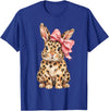 Cute Bunny Leopard Coquette Bow Rabbit Easter Women Girls T-Shirt in Royal Blue