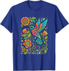 FolkFlight Design Co Bird Hummingbird Floral Folk-Art Colorful T-Shirt - Royal Blue