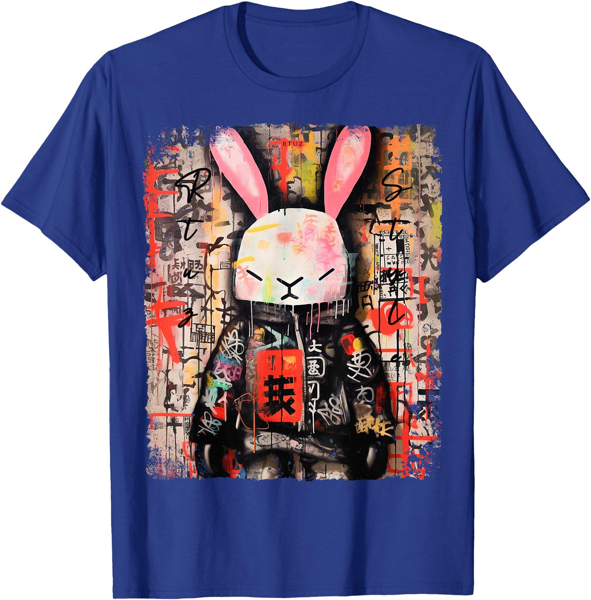 Hip Hop Y2K Rabbit Hipster Edgy Streetwear Bunny Samurai T-Shirt in Royal Blue