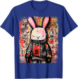 Hip Hop Y2K Rabbit Hipster Edgy Streetwear Bunny Samurai T-Shirt in Royal Blue