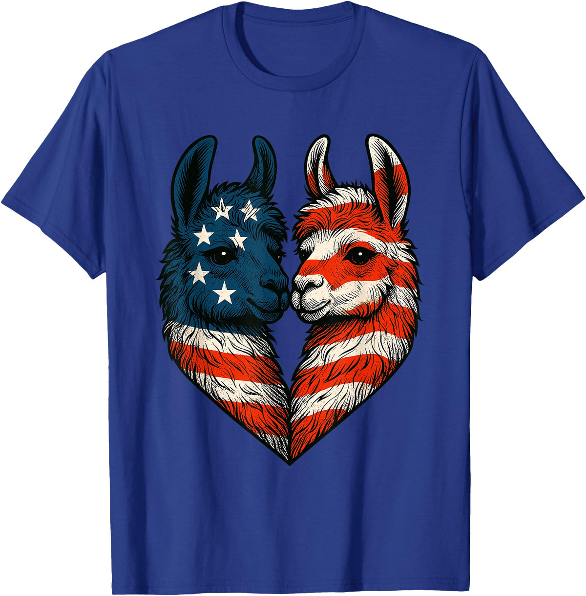 Fourth of July Clothing Co. Patriotic Llamas Heart American Flag 4th of July Graphic T-Shirt - Royal Blue