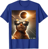 eclipse solar shirt 2024 eclipse funny cat shirt cat taking a selfie with solar 2024 eclipse wearing Glasses T-Shirt