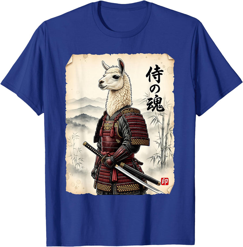 Vintage Samurai Alpaca Llama Japanese Art Tees Samurai Llama Japanese Art Vintage Alpaca Funny Animal T-Shirt - Royal Blue