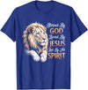 Jesus Lion of Judah Christian Tee. Blessed By God - Loved By Jesus Christian Lion T-Shirt - Royal Blue