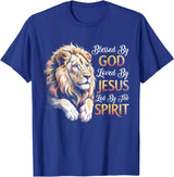 Jesus Lion of Judah Christian Tee. Blessed By God - Loved By Jesus Christian Lion T-Shirt - Royal Blue