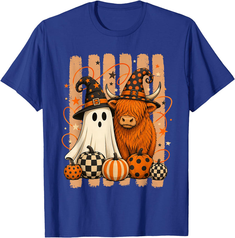 Spooky Highland Cow Heifer Funny Halloween Spooky Season T-Shirt - Royal Blue