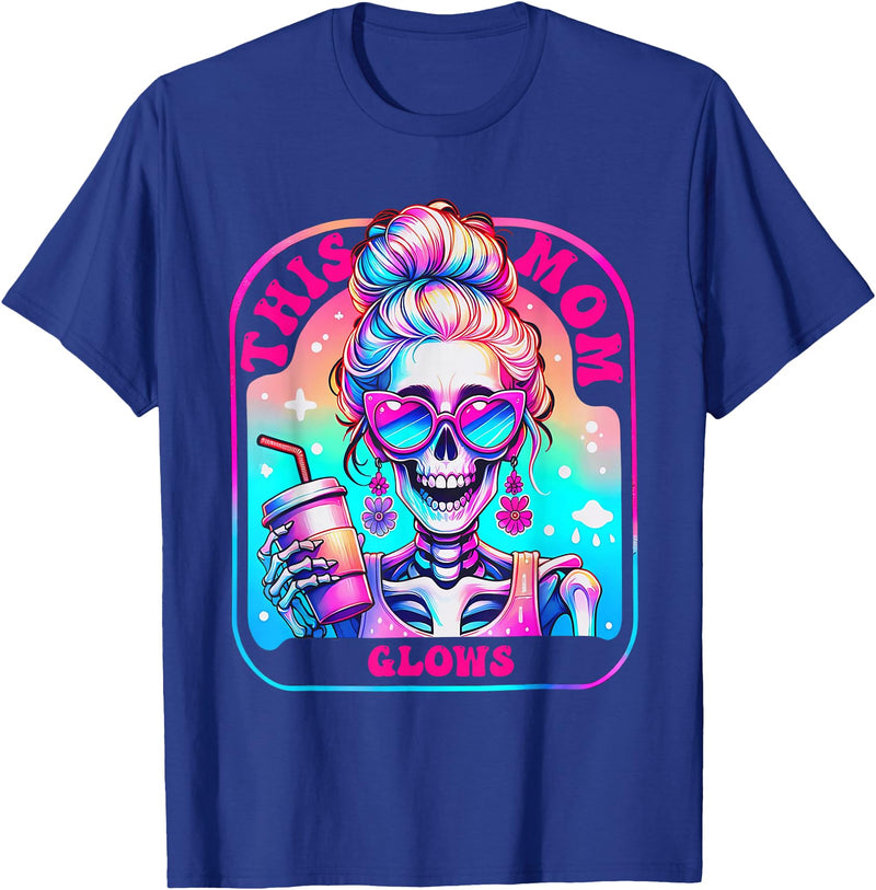 Glow Mom Apparel This Mom Glows Skeleton Mom Colorful Design T-Shirt - Royal Blue
