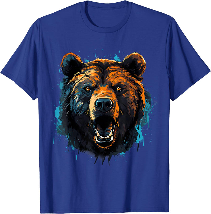 Forest Animal Art Bear Portrait Splash Forest Artwork Animal Lovers Motif T-Shirt - Royal Blue