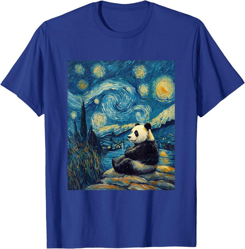 Bear Designs. Cute Panda Bear Van Gogh Style Starry Night Graphic T-Shirt - Royal Blue