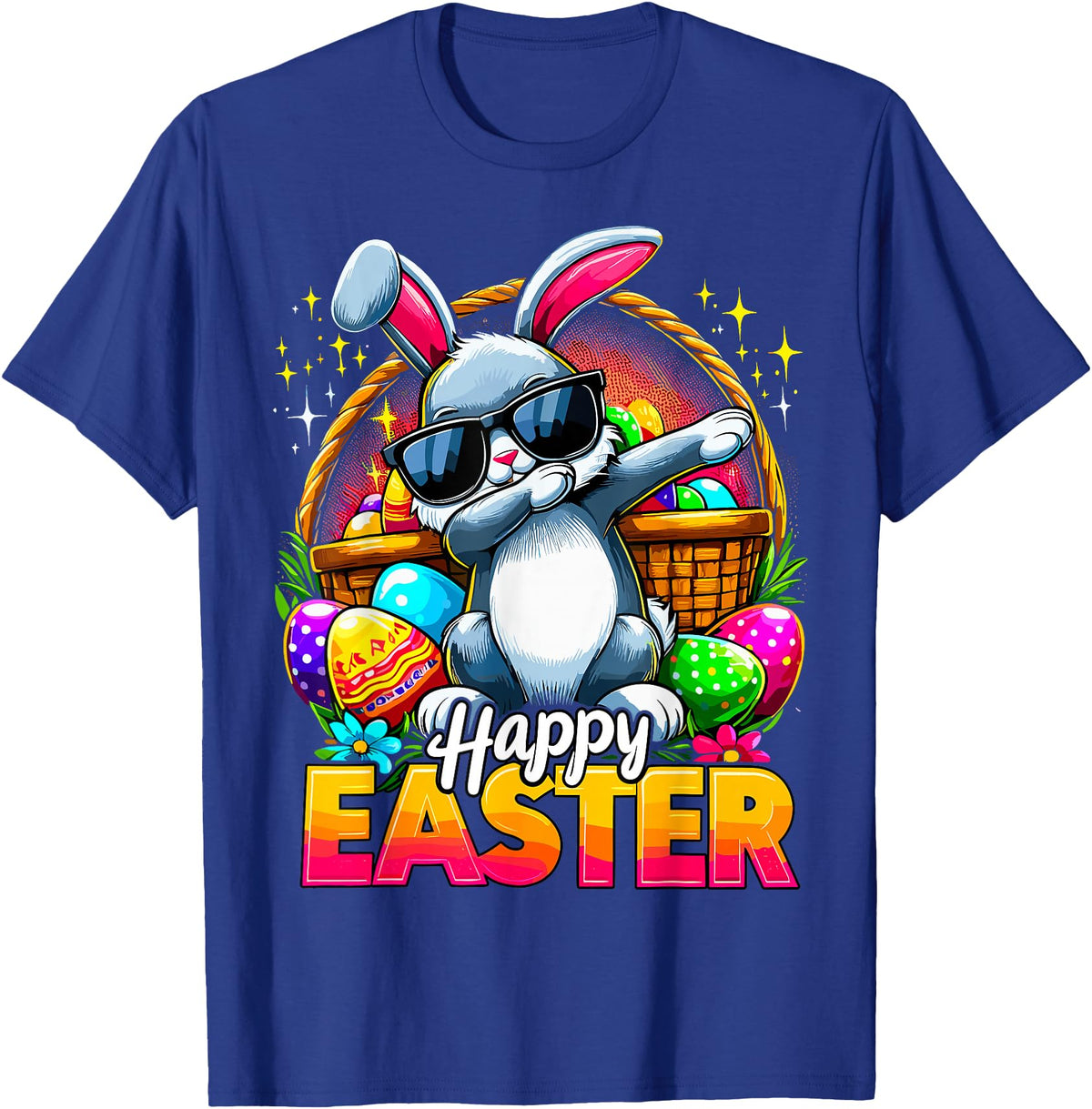 Dabbing Bunny Easter Day Rabbit Happy Easter T-Shirt in Royal Blue